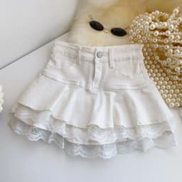 Women Fashion Streetwear Ruffles Kawaii Lace Skirts Shorts Preppy School Pleated Jeans Skirt 2025 Summer Mini Y2K Denim Skirt