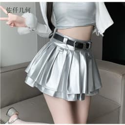 New Pleated Leather Skirts Women Korean High-waisted Solid A-line High Street Fashion Basics Short Skirt Female