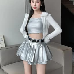 New Pleated Leather Skirts Women Korean High-waisted Solid A-line High Street Fashion Basics Short Skirt Female