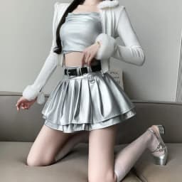 New Pleated Leather Skirts Women Korean High-waisted Solid A-line High Street Fashion Basics Short Skirt Female