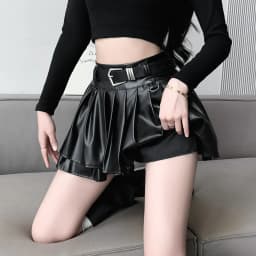 New Pleated Leather Skirts Women Korean High-waisted Solid A-line High Street Fashion Basics Short Skirt Female