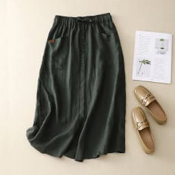 Korean Fashion Women Linen Skirts Button Split Skirt Solid High Waist A Line Skirt Mid Length Casual Skirts For Beach Holiday