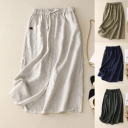 Korean Fashion Women Linen Skirts Button Split Skirt Solid High Waist A Line Skirt Mid Length Casual Skirts For Beach Holiday