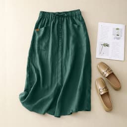 Korean Fashion Women Linen Skirts Button Split Skirt Solid High Waist A Line Skirt Mid Length Casual Skirts For Beach Holiday
