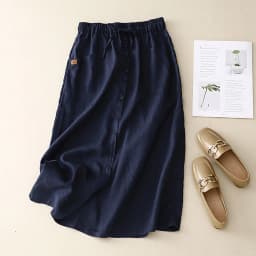 Korean Fashion Women Linen Skirts Button Split Skirt Solid High Waist A Line Skirt Mid Length Casual Skirts For Beach Holiday