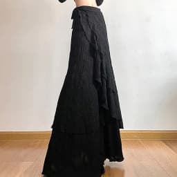 Y2K Black Long Skirt Women Harajuku Gothic Lace Asymmetrical Maxi Skirts Summer Korean Ruffles Patchwork Bandage Design Faldas