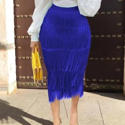 Green Patchwork Tassel Women Skirt High Waisted Bodycon Midi Robes Plus Size Elastic Skirts Africa Ladies Slim Skirts