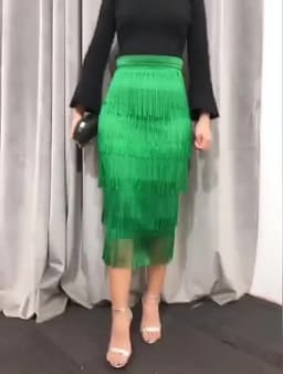 Green Patchwork Tassel Women Skirt High Waisted Bodycon Midi Robes Plus Size Elastic Skirts Africa Ladies Slim Skirts