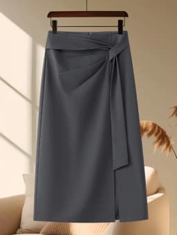 Gray Asymmetrical Mid-Length Skirt Women's Summer New High Waist Zipper Style Business Casual A-Line Skirt by Chinese Manufac...