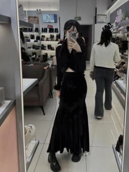 SALIENCY Ghost Girl Black Vintage Gothic Velvet Fishtail Skirt Dark Asymmetrical Skirt Fall Winter Long Dress
