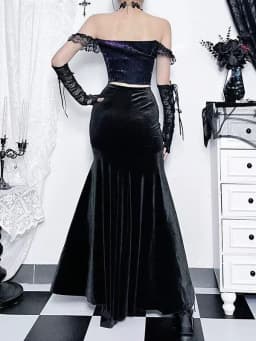 SALIENCY Ghost Girl Black Vintage Gothic Velvet Fishtail Skirt Dark Asymmetrical Skirt Fall Winter Long Dress