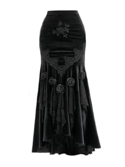 SALIENCY Ghost Girl Black Vintage Gothic Velvet Fishtail Skirt Dark Asymmetrical Skirt Fall Winter Long Dress
