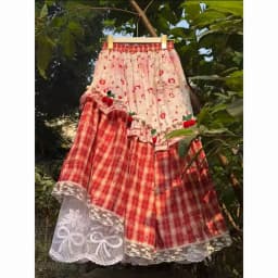 Strawberry Sweetheart Pastoral Artistic style pattern contrasting color lace mid-length for women slimming mid-length dress