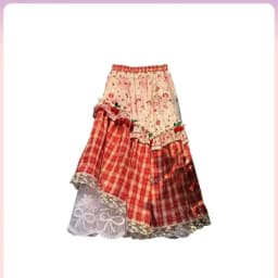 Strawberry Sweetheart Pastoral Artistic style pattern contrasting color lace mid-length for women slimming mid-length dress