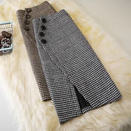 2024 Women's Autumn Winter New Irregular Woolen Skirt High Waist Package Hip Skirt Ladies Houndstooth Plaid Long Skirts B437