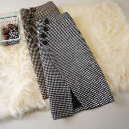2024 Women's Autumn Winter New Irregular Woolen Skirt High Waist Package Hip Skirt Ladies Houndstooth Plaid Long Skirts B437