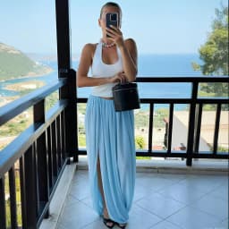 Typhaland Pleated Draped Slit Long Skirt For Women Casual Loose High Waist 2026 Summer New Female Skirts Solid Commuting Clothes