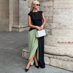 Typhaland Pleated Draped Slit Long Skirt For Women Casual Loose High Waist 2026 Summer New Female Skirts Solid Commuting Clothes