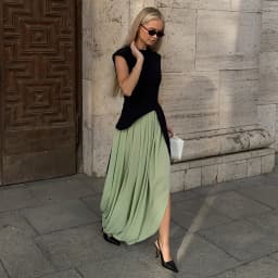 Typhaland Pleated Draped Slit Long Skirt For Women Casual Loose High Waist 2026 Summer New Female Skirts Solid Commuting Clothes