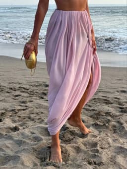 Typhaland Pleated Draped Slit Long Skirt For Women Casual Loose High Waist 2026 Summer New Female Skirts Solid Commuting Clothes