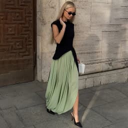 Typhaland Pleated Draped Slit Long Skirt For Women Casual Loose High Waist 2026 Summer New Female Skirts Solid Commuting Clothes