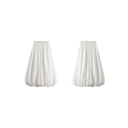 Women Elegant Skirt Women Elastic High Waist Solid Color A-Line Pleated Skirt Puffball Hem Casual Flowy Balloon Bud Midi Skirts