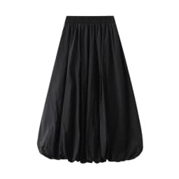 Women Elegant Skirt Women Elastic High Waist Solid Color A-Line Pleated Skirt Puffball Hem Casual Flowy Balloon Bud Midi Skirts