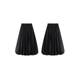 Women Elegant Skirt Women Elastic High Waist Solid Color A-Line Pleated Skirt Puffball Hem Casual Flowy Balloon Bud Midi Skirts