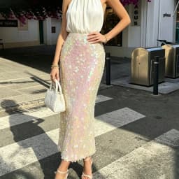 Women Sequined Long Skirt Elegant High Waist Slim Fit Summer Sparkly Bodycon Skirt Clubwear Vacation Female Beach Bottom