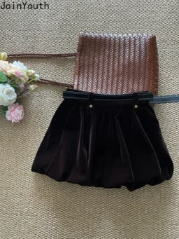 Velvet Skirts for Women 2025 Faldas Mujer De Moda Casual A-line Jupe Solid Color Vintage Korean Saia Thicked Folds Mini Skirt