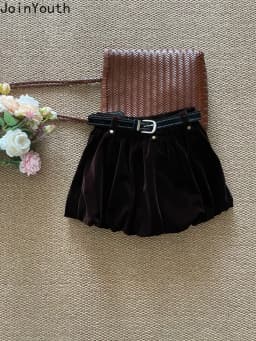 Velvet Skirts for Women 2025 Faldas Mujer De Moda Casual A-line Jupe Solid Color Vintage Korean Saia Thicked Folds Mini Skirt