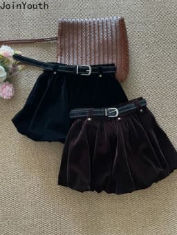 Velvet Skirts for Women 2025 Faldas Mujer De Moda Casual A-line Jupe Solid Color Vintage Korean Saia Thicked Folds Mini Skirt