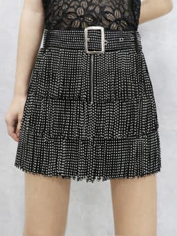 Afashion Tassel Heavy Work Rhinestone Waist Belt Multi Layer Cake Skirt a Line Skirt Half Body Skirt European Style Cotton De