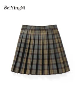 Beiyingni JK Plaid Preppy Style Pleated Skirts Women 2025 New Fashion Uniform High Waist A-line Mini Skirt for Girls Performance