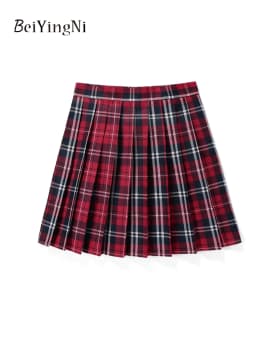 Beiyingni JK Plaid Preppy Style Pleated Skirts Women 2025 New Fashion Uniform High Waist A-line Mini Skirt for Girls Performance