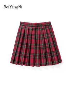 Beiyingni JK Plaid Preppy Style Pleated Skirts Women 2025 New Fashion Uniform High Waist A-line Mini Skirt for Girls Performance