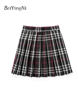 Beiyingni JK Plaid Preppy Style Pleated Skirts Women 2025 New Fashion Uniform High Waist A-line Mini Skirt for Girls Performance