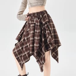 Y2K Plaid Skirt Women Vintage Strappy Asymmetrical Midi High Waist Slimming Casual A Line Short Skirt