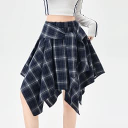 Y2K Plaid Skirt Women Vintage Strappy Asymmetrical Midi High Waist Slimming Casual A Line Short Skirt