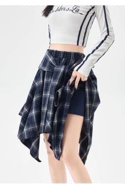 Y2K Plaid Skirt Women Vintage Strappy Asymmetrical Midi High Waist Slimming Casual A Line Short Skirt