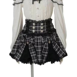 2026 Summer New Liz Skirt Japanese Style Love Buckle Double Bows High Waist Skirts Lace Patchwork Black Plaid Skirt for Women