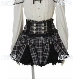 2026 Summer New Liz Skirt Japanese Style Love Buckle Double Bows High Waist Skirts Lace Patchwork Black Plaid Skirt for Women