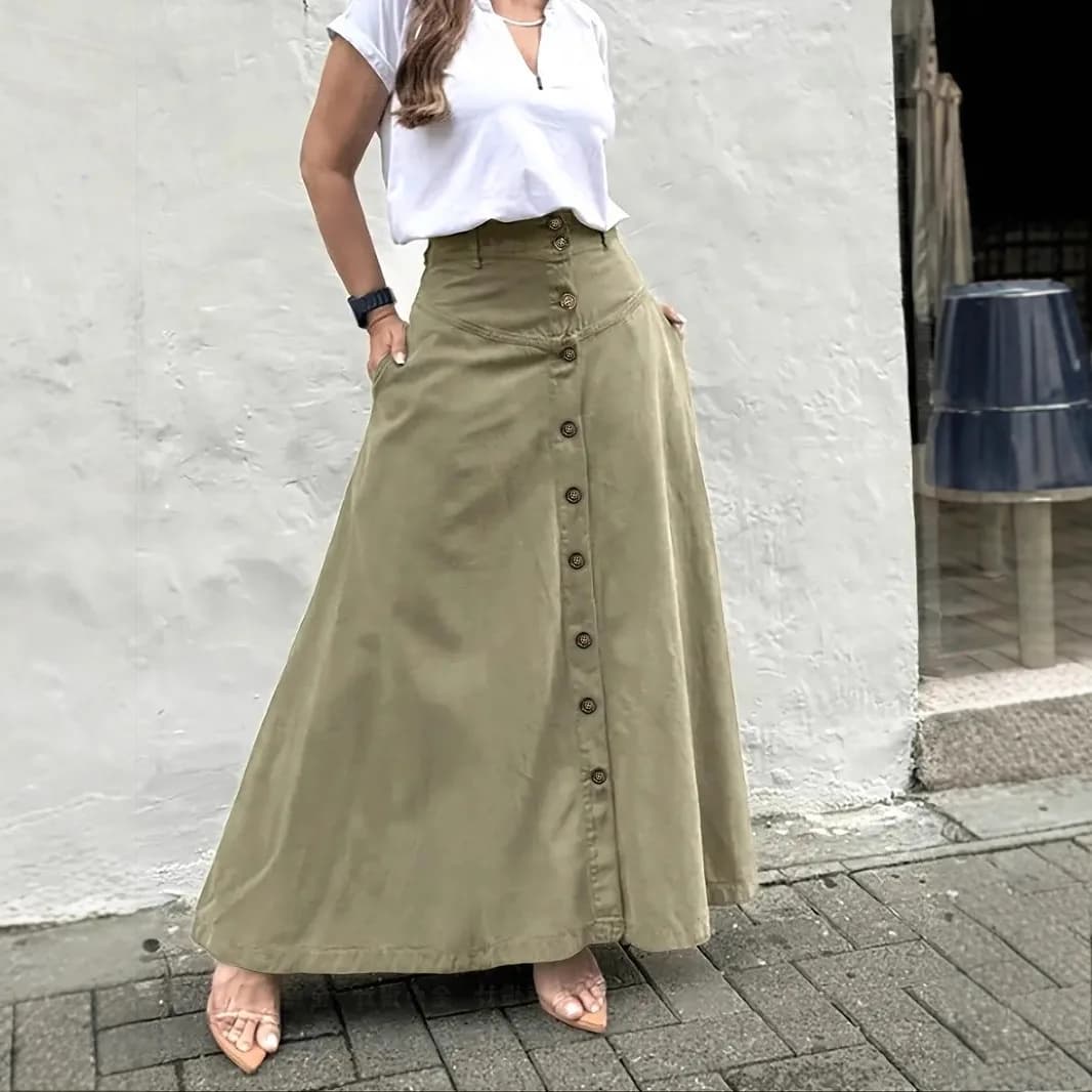 Falda Disfraz Ropa Mujer Button Up High Waisted Button Up Skirt Versatile For Autumn Winter, Loose Slit A-line Mid Length Skirt