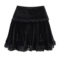 Lamuusaa Punk Gothic Skirt 2000s Women Black Dark Academia Cross Print High Waist Pleated A-line Skirt y2k Vintage Lace Skirts