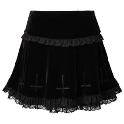 Lamuusaa Punk Gothic Skirt 2000s Women Black Dark Academia Cross Print High Waist Pleated A-line Skirt y2k Vintage Lace Skirts