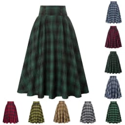 Autumn New Skirt A Line Swing Buttons Long Midi Vintage Skirt Red Green High Waist Plaid Skirts for Women Jupe 2026