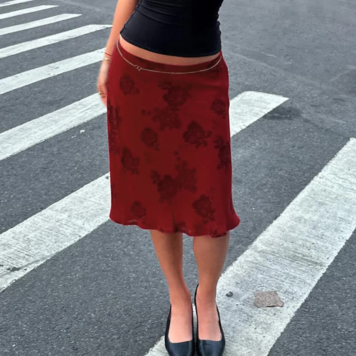 Retro Floral Digital Print Low Waist Lightweight Double Layer Mesh Skirt Temperament Hip Hugging Women Daily Vacation Skirt