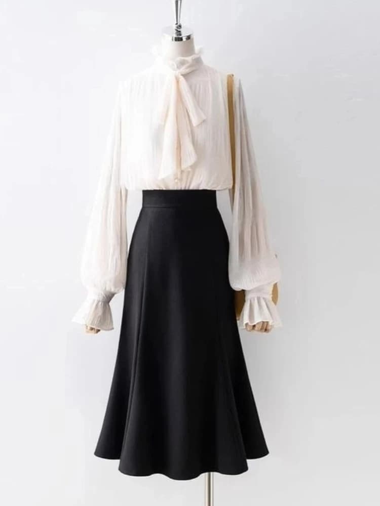 Women Elegant Casual Office Skirt 2025 Spring Autumn High Waist Mermaid Mid Length Bodycon Korean Style Long Skirt