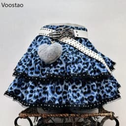 Y2k Aesthetic Japanese Vintage Lolita Style Denim Skirt Women Gothic Leopard Print Mini Skirts Streetwear Harajuku Punk JK Skirt