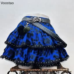 Y2k Aesthetic Japanese Vintage Lolita Style Denim Skirt Women Gothic Leopard Print Mini Skirts Streetwear Harajuku Punk JK Skirt